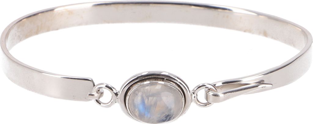 Boho Silberarmreifen mit Halbedelstein aus Indien - Mondstein, Weiß, SterlingSilber, Armreifen & Armbänder aus Silber
