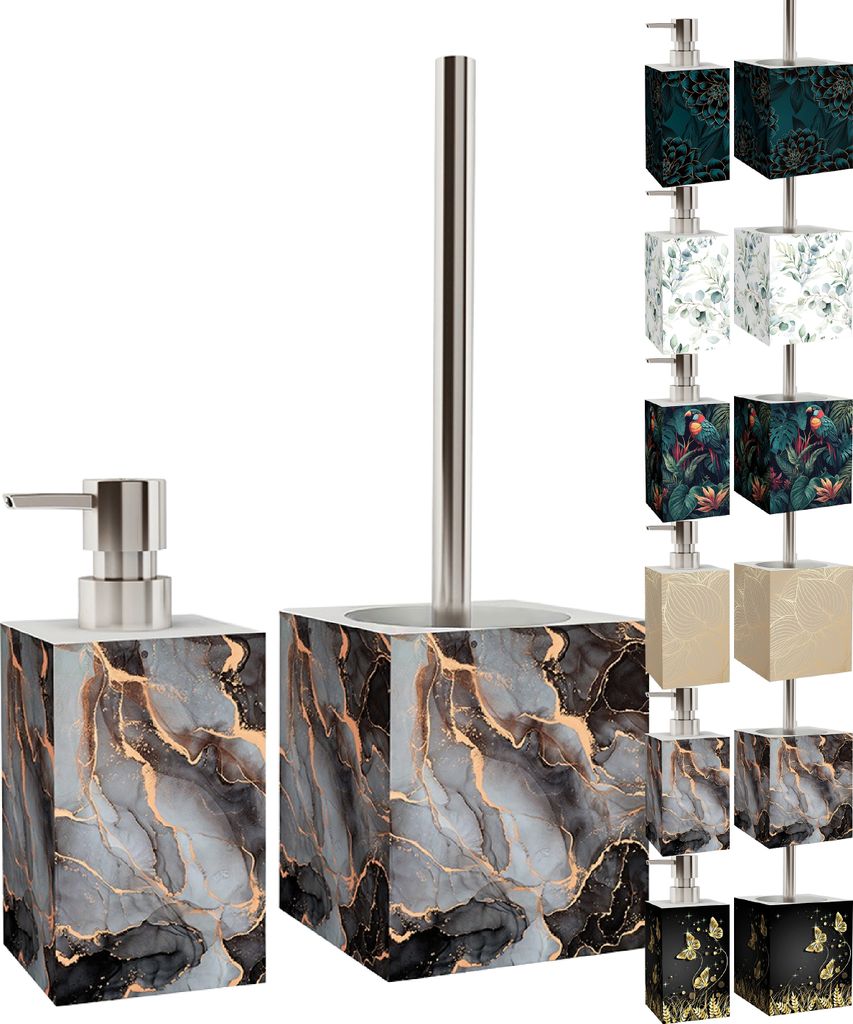 2-teiliges Badezimmer Set Seifenspender und WC-Bürste - Marmor Abstrakt