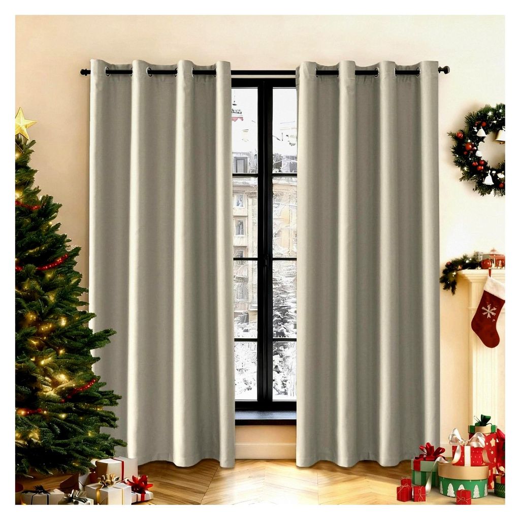 Gardinen 2er Set, Thermovorhang Kälteschutz, Wetterfester Outdoor Vorhang mit Ösen, Verdunkelungsvorhang, Blickdichte Vorhänge, Thermovorhang Hi...