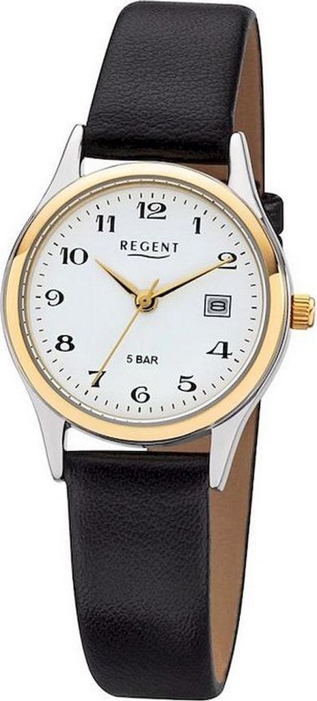 REGENT F-834 Damenuhr Bicolor Edelstahl 28 mm Weiß Leder Datum