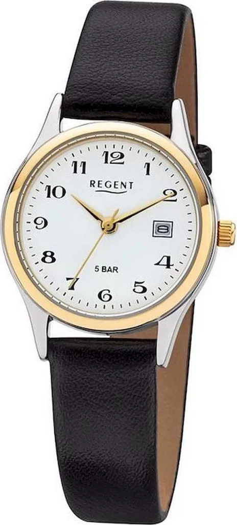 Montre Regent F-834 pour Femme avec bracelet en cuir noir et cadran clair