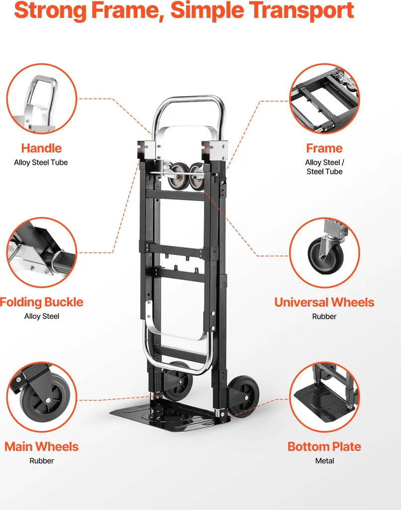Diable Pliable avec Capacité 227kg - Chariot Multi-positions Modulable