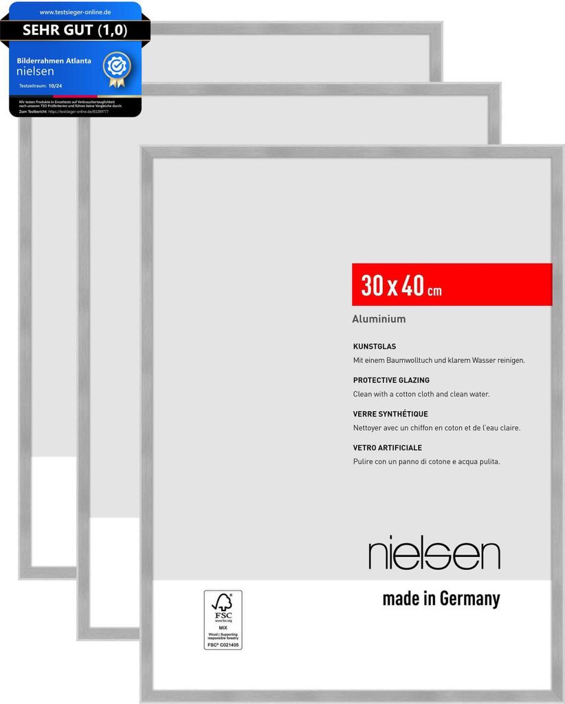 nielsen Bilderrahmen Atlanta (3er Set), 30x40 cm, Aluminium Silber Matt