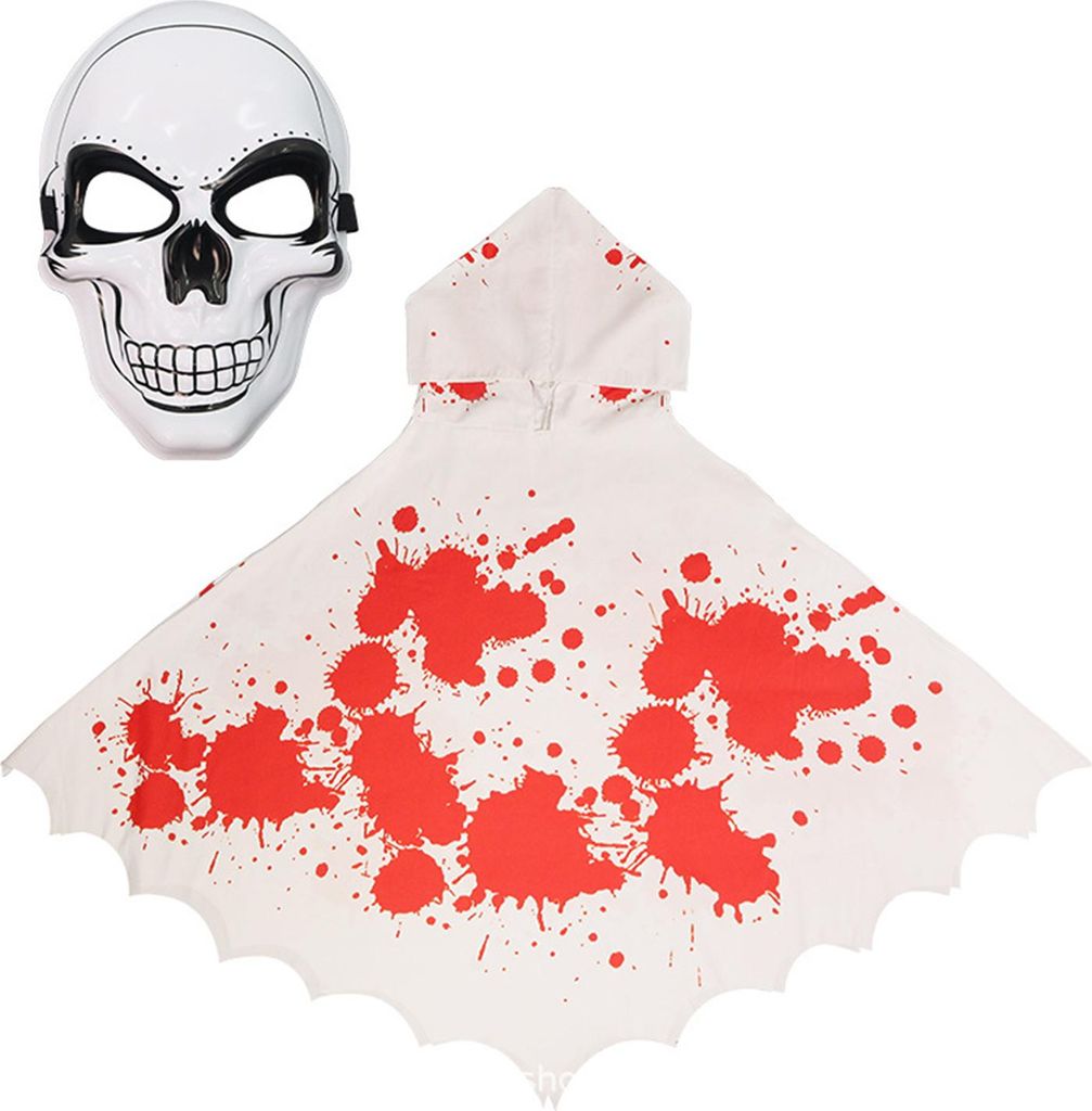 Halloween-Skelett-Poncho mit Kapuze, Skelett-Umhang, Halloween-Party-Kostüm, Cosplay-Outfit für Kinder und Erwachsene