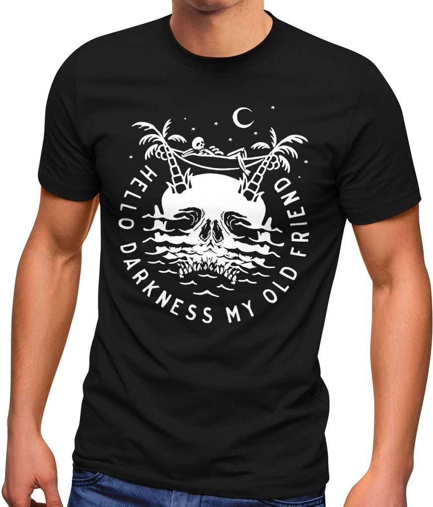 Herren T-Shirt Skull Totenkopf Hello Darkness my old friend Musik Song Zitat Fashion Streetstyle Neverless schwarz 4XL