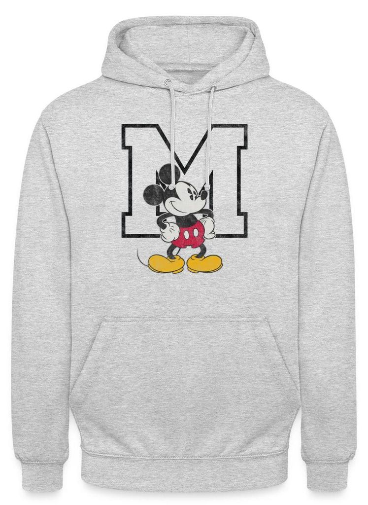 Mickey & Minnie Klassisch Mit M Uni Hoodie, 4XL, Hellgrau meliert