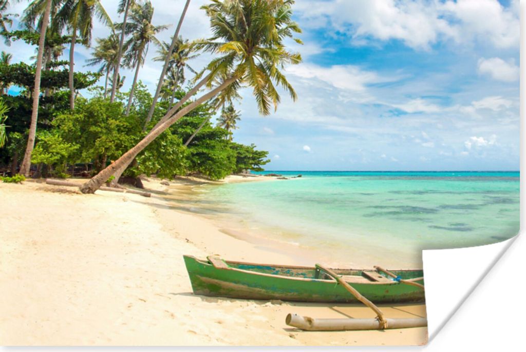 MuchoWow Poster Strand - Kanu - Palme - Tropisch 90x60 cm - Schlafzimmer