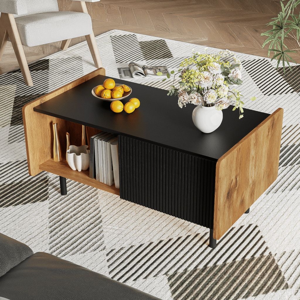 AIORBER Couchtisch, mit 2 Türen und 2 offenen Fächern, dämpfende Scharniere, Metallrahmen, für Wohnzimmer, Schlafzimmer, 90 x 55 x 45,5 cm, Sch...