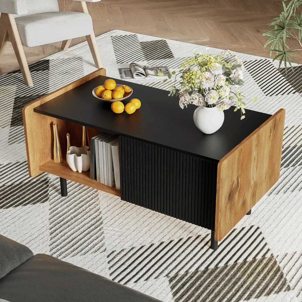 Table Basse de Salon avec Portes et Compartiments de Rangement Noir Mat
