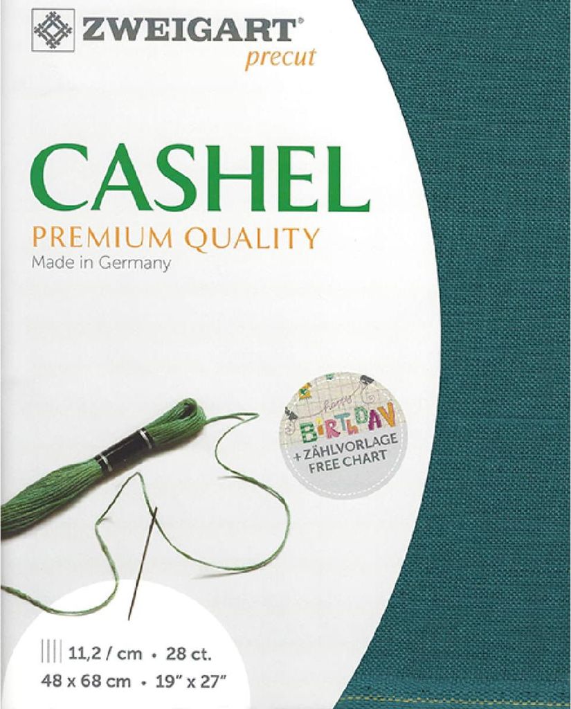 Evenweave CASHEL Zweigart Precut 28 ct. 3281 5153 petrol Stickereistoff 100% Leinen 48x68 cm
