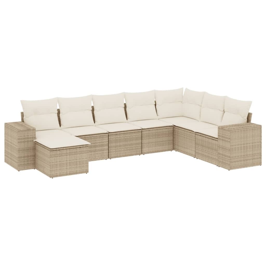 vidaXL 8-tlg. Garten-Sofagarnitur mit Kissen Beige Poly Rattan