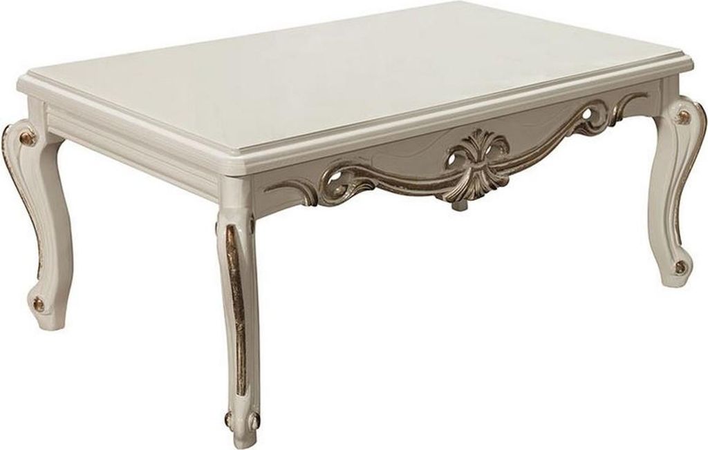Casa Padrino Luxus Barock Massivholz Couchtisch Weiß / Gold 110 x 70 x H. 50 cm - Wohnzimmertisch - Wohnzimmer Möbel