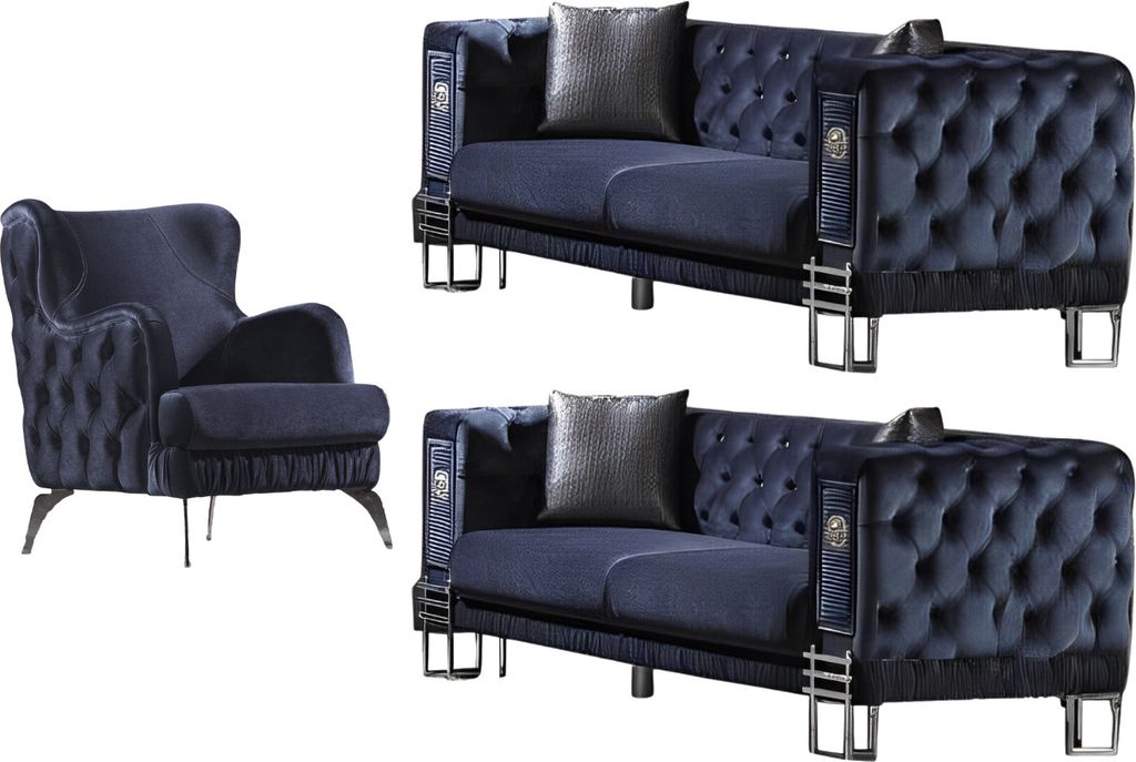 Villa Möbel Sofa Set Löwe Anthrazit Stellvariante:3+2+1 Handmade, pflegeleichter Mikrofaser Samtstoff