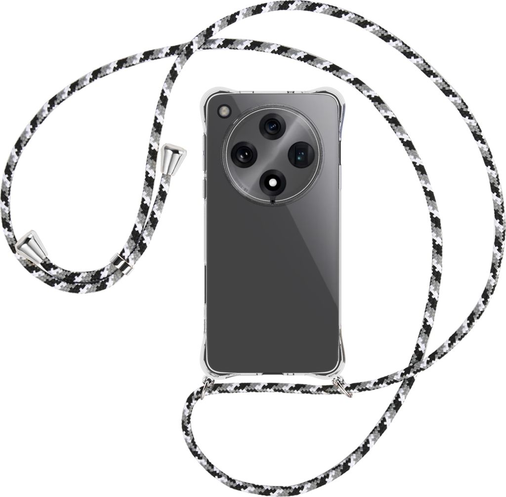 Handykette Backcover-Schutzhülle mit Band (Metall silberfarben) für Oppo Find X8 Pro 5G - schwarz/grau/weiß