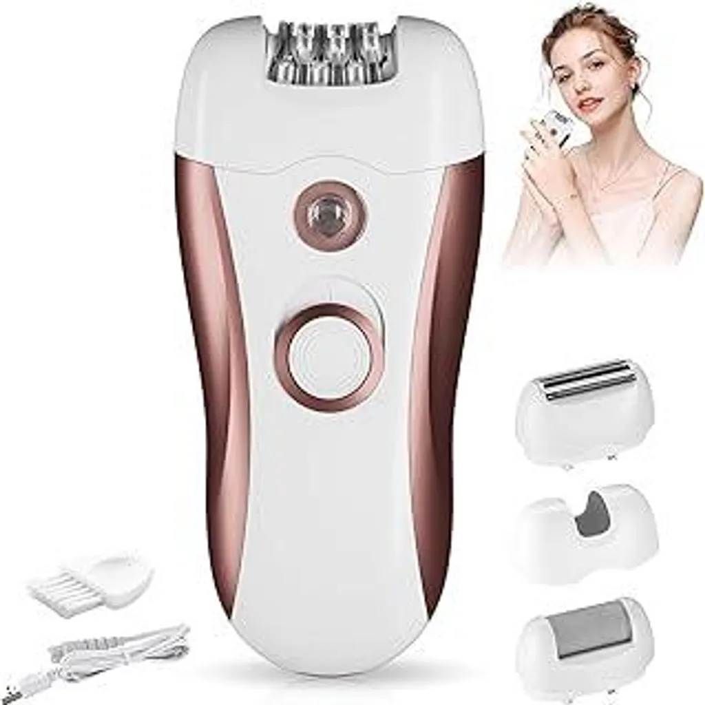 Epilatore per donne, epilatore facciale senza fili 4 in 1 con luce LED, 2 velocità, indolore per viso, ascelle, gambe, zona intima e zona bikini