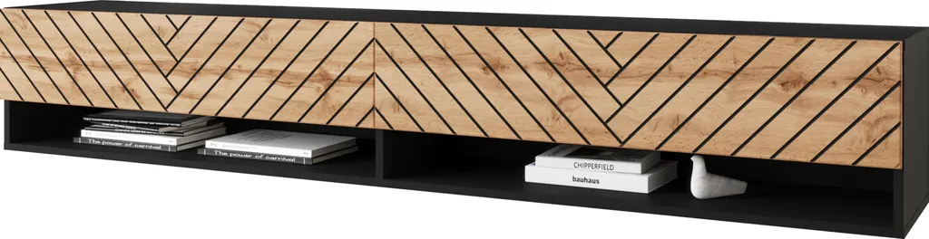 Grand Meuble TV 180 cm pour Salon Moderne : Style Anne Noir et Wotan