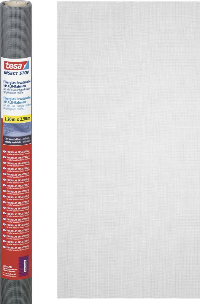 tesa Insect Stop Fliegengitter Ersatzrolle Fiberglasgewebe grau 1,2 m x 2,5 m