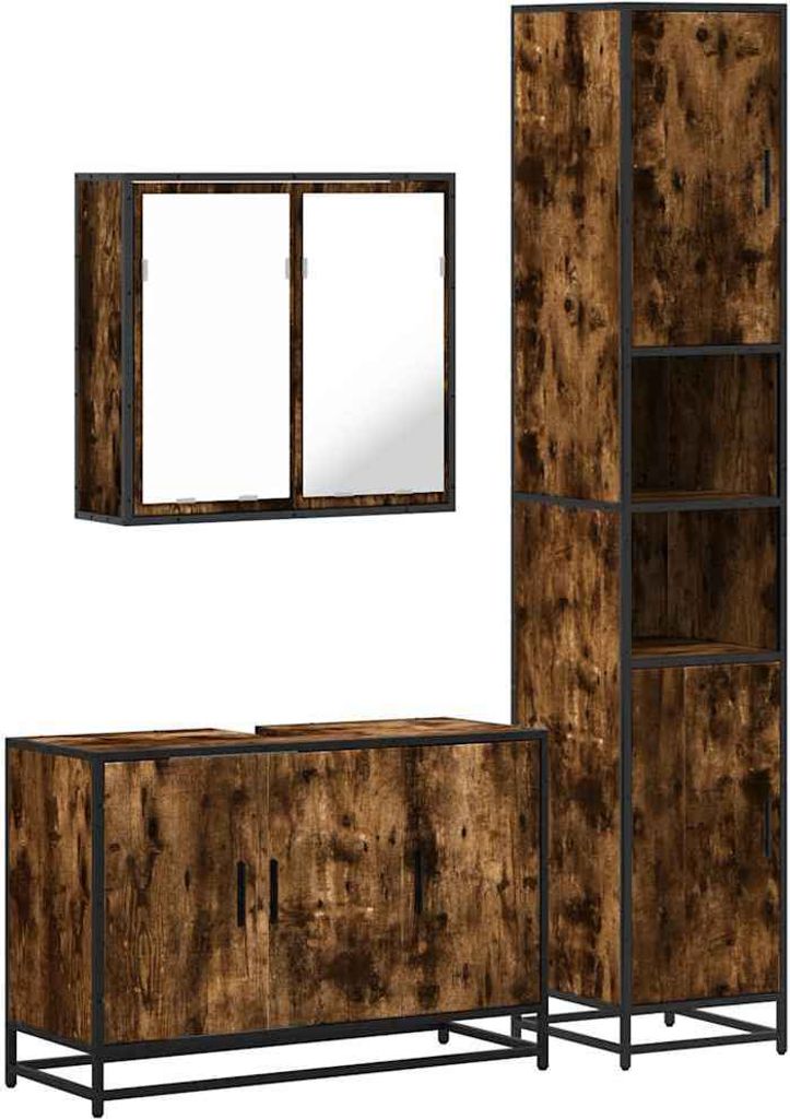 vidaXL 3-tlg. Badmöbel-Set Räuchereiche Holzwerkstoff