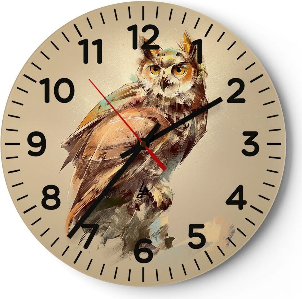 Wanduhr - Rund - Glasuhr - Eule Vogel Natur - 30x30cm - Schleichendes Uhrwerk - Lautlos - zum Aufhängen bereit - Dekoration Modern - Wanddekoratio...
