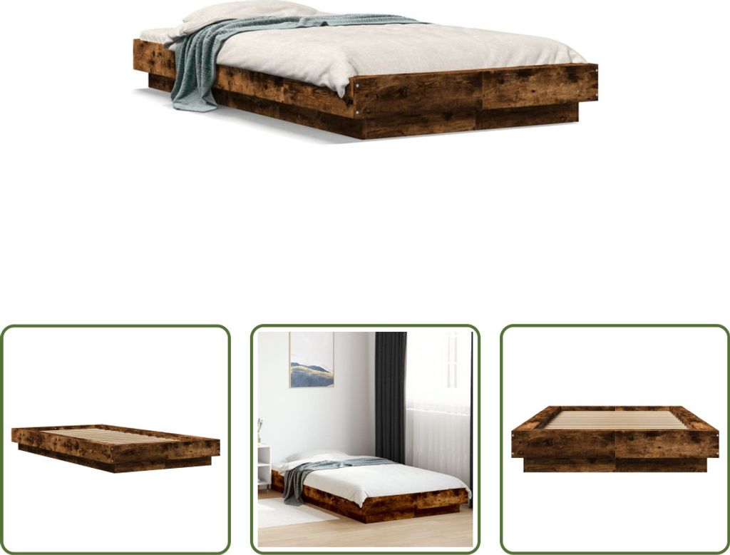 The Living Store Bettgestell Räuchereiche 90x190 cm Holzwerkstoff