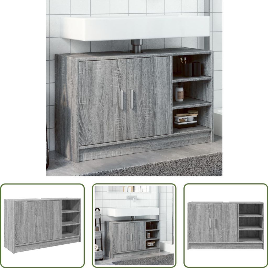 The Living Store Waschbeckenunterschrank Grau Sonoma 90x29x55 cm Holzwerkstoff