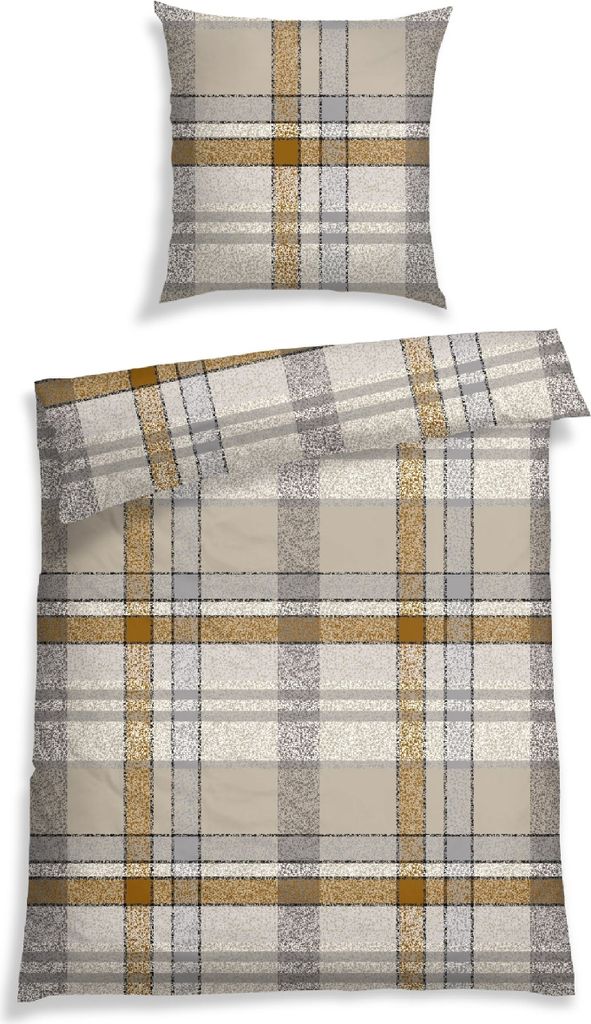 Schiesser Bettwäscheset Arno - Feinbiber - 2-teilig - 155 x 220 cm - Natur-Grau