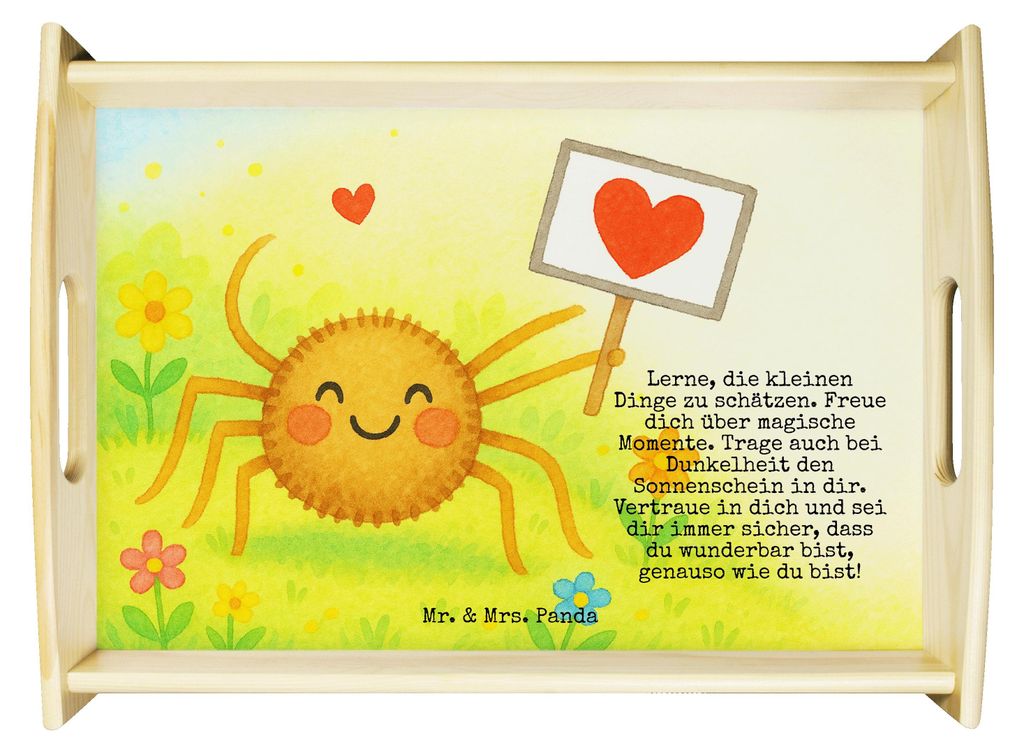 Mr. & Mrs. Panda Holztablett Spinne Agathe Motivation Design - Weiß - Geschenk, Servier Tablett, Deko, Serviertablett, Snack, Vertrauen, Dankesch...