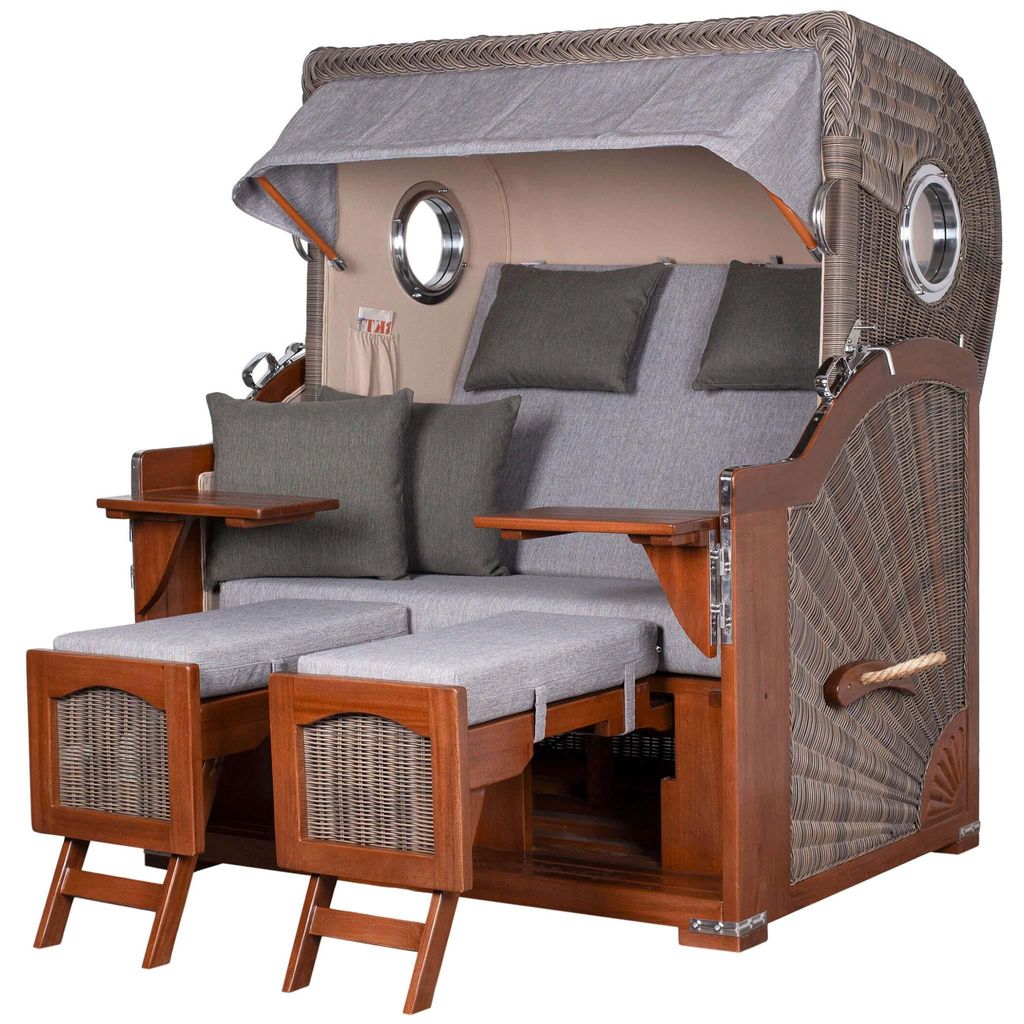 Strandkorb-Set - bene living - Ammersee Grande XL Mahagoni - PE grau - Modell 570 - inkl. Liftersystem