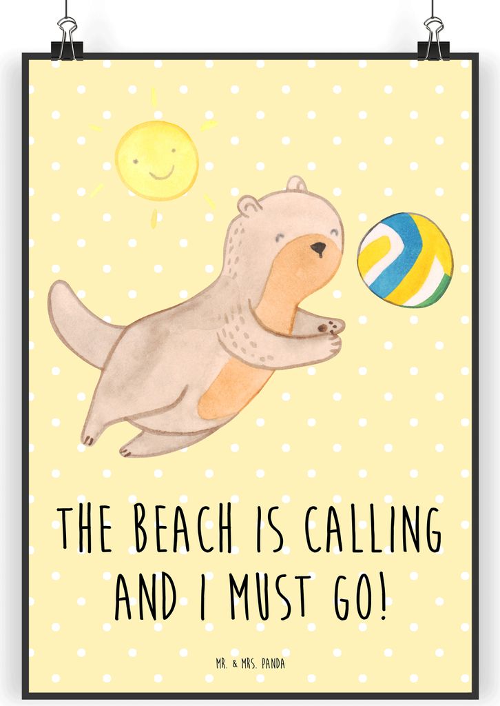 Mr. & Mrs. Panda Bild Sommer Meer Strand DIN A3 - Gelb Pastell - Geschenk, Emotionen, Küste, Sommerferien, Kunstdruck, Posterdruck, wanddeko, Farb...