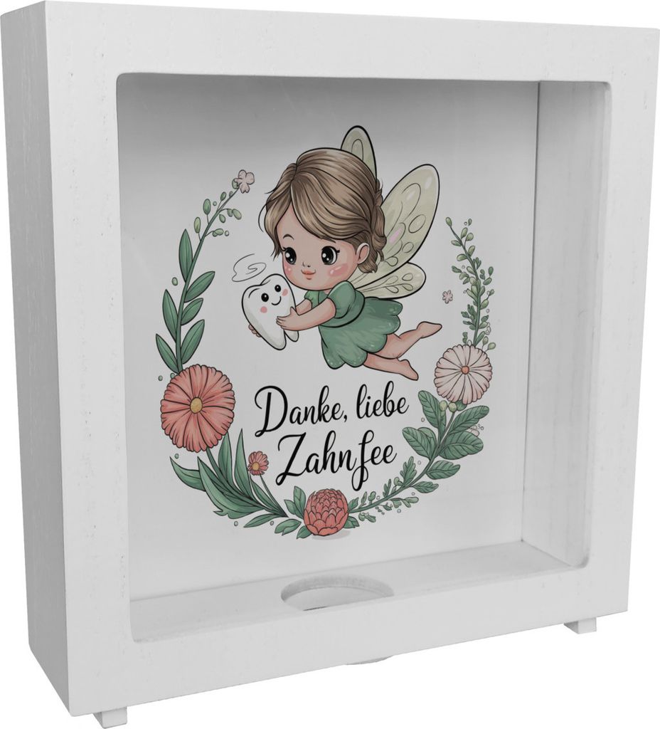 Danke, liebe Zahnfee Rahmen Spardose aus Holz für Milchzähne