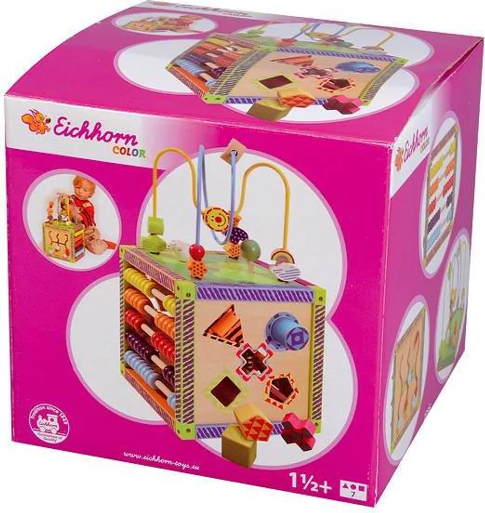 Cube d'Éveil Multi-activités en Bois Eichhorn Color pour Bébé dès 1 An