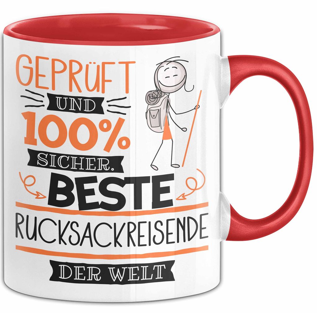 Beste Rucksackreisende Der Welt Tasse Geschenk für Eine Rucksackreisende Und Sicher Geschenkidee Geburtstag Weihnachten (Rot)
