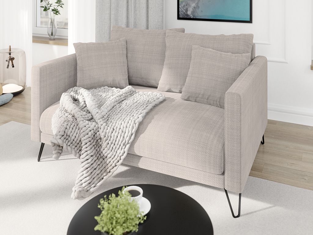 S-STYLE MÖBEL - Harmony - Modernes Sofa 2-Sitzer aus Taupe Chenille-Stoff mit Hohen Schwarzen Metallfüßen, B/T/H: 140 cm/100 cm/85 cm