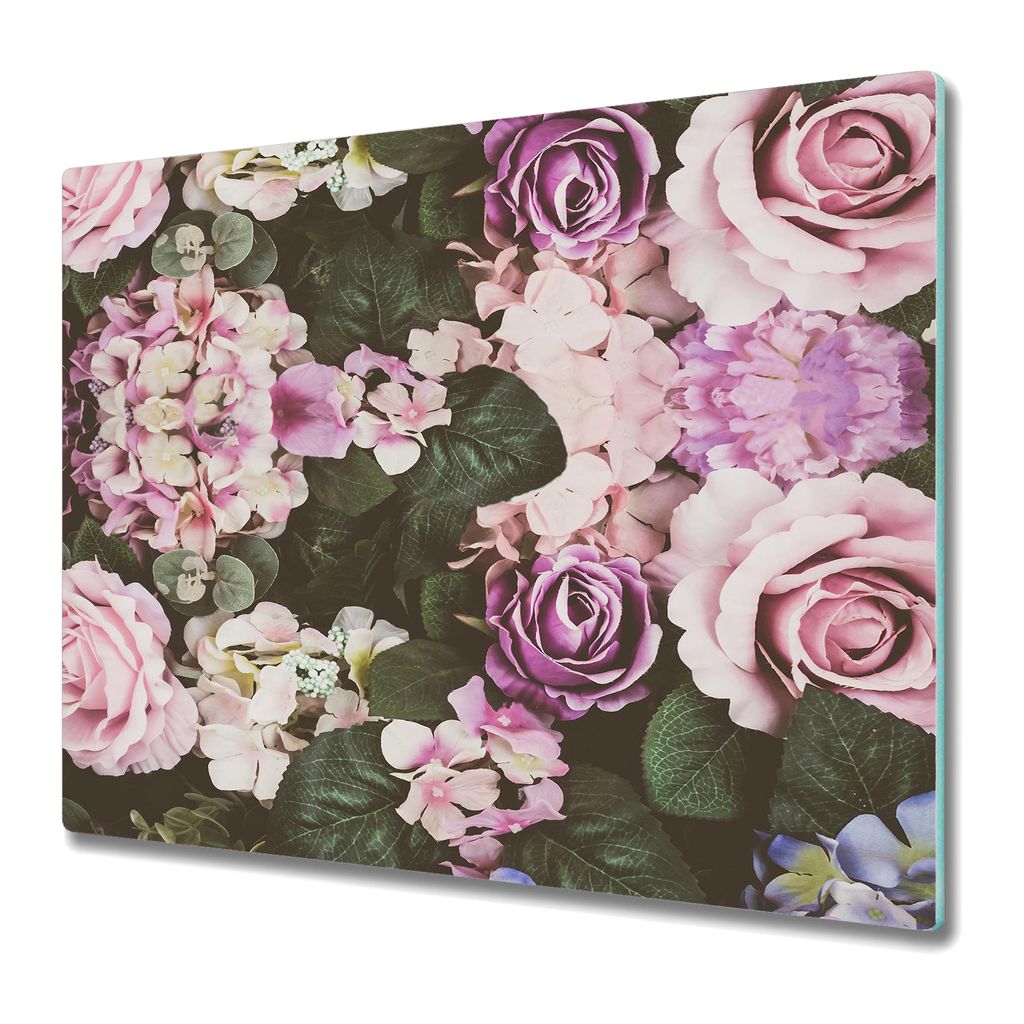 Küchenteller - Schneidebrett Glas - Herdabdeckung - Barocke Blumen