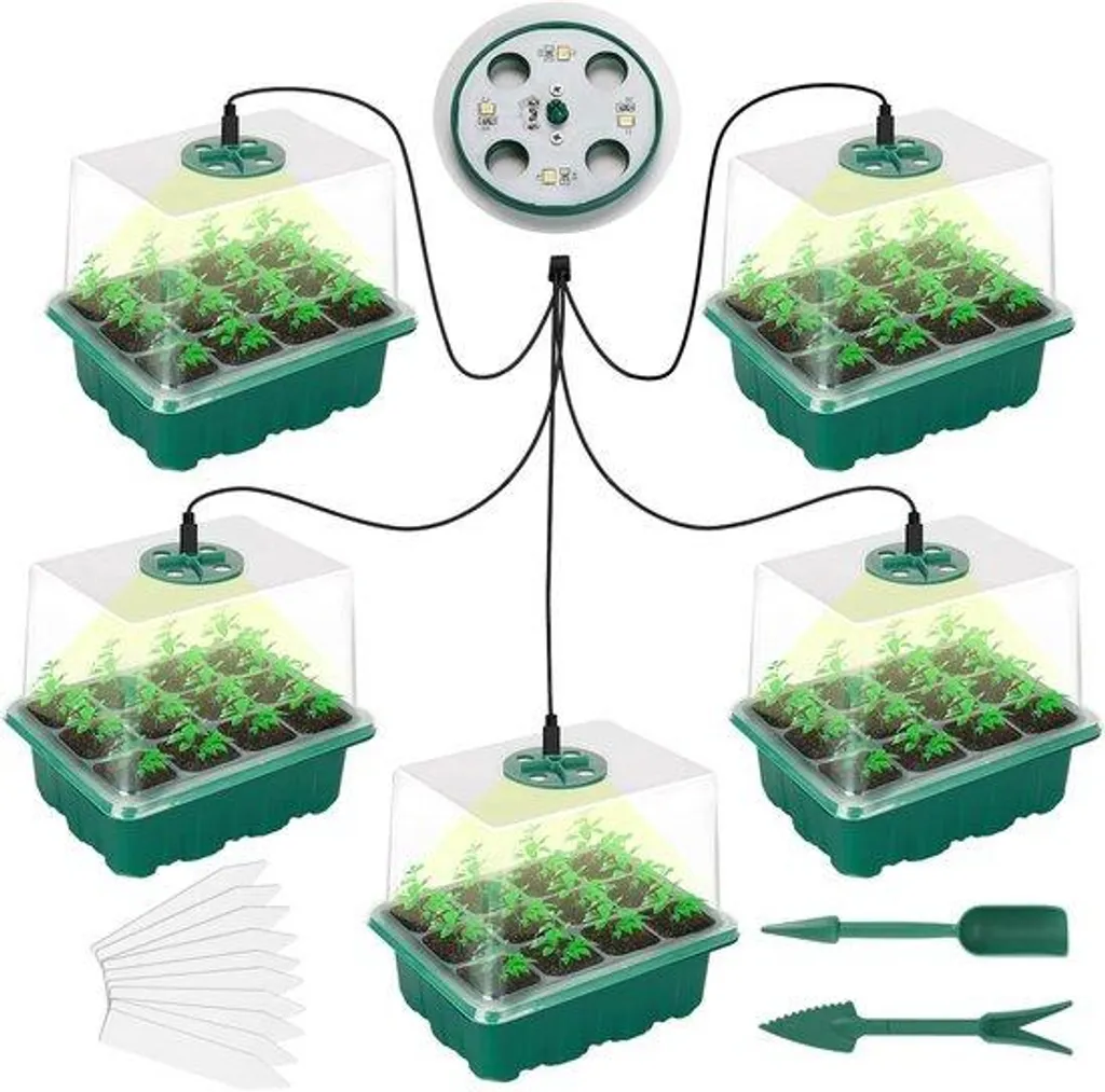 Lot de 5 mini-serres avec housse PVC et lampe de culture LED intégrée