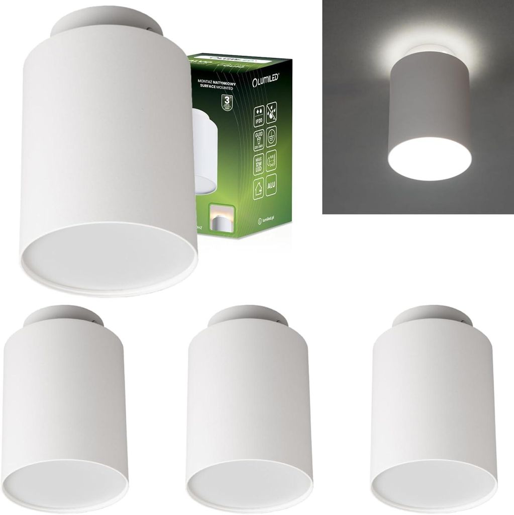 LUMILED 4er Set Aufbauspot GU10 Fassung Weiß Feste Deckenspot Aufputz Deckenstrahler Modern Spot Deckenleuchte Aluminium Aufbaustrahler 230V Rund ...