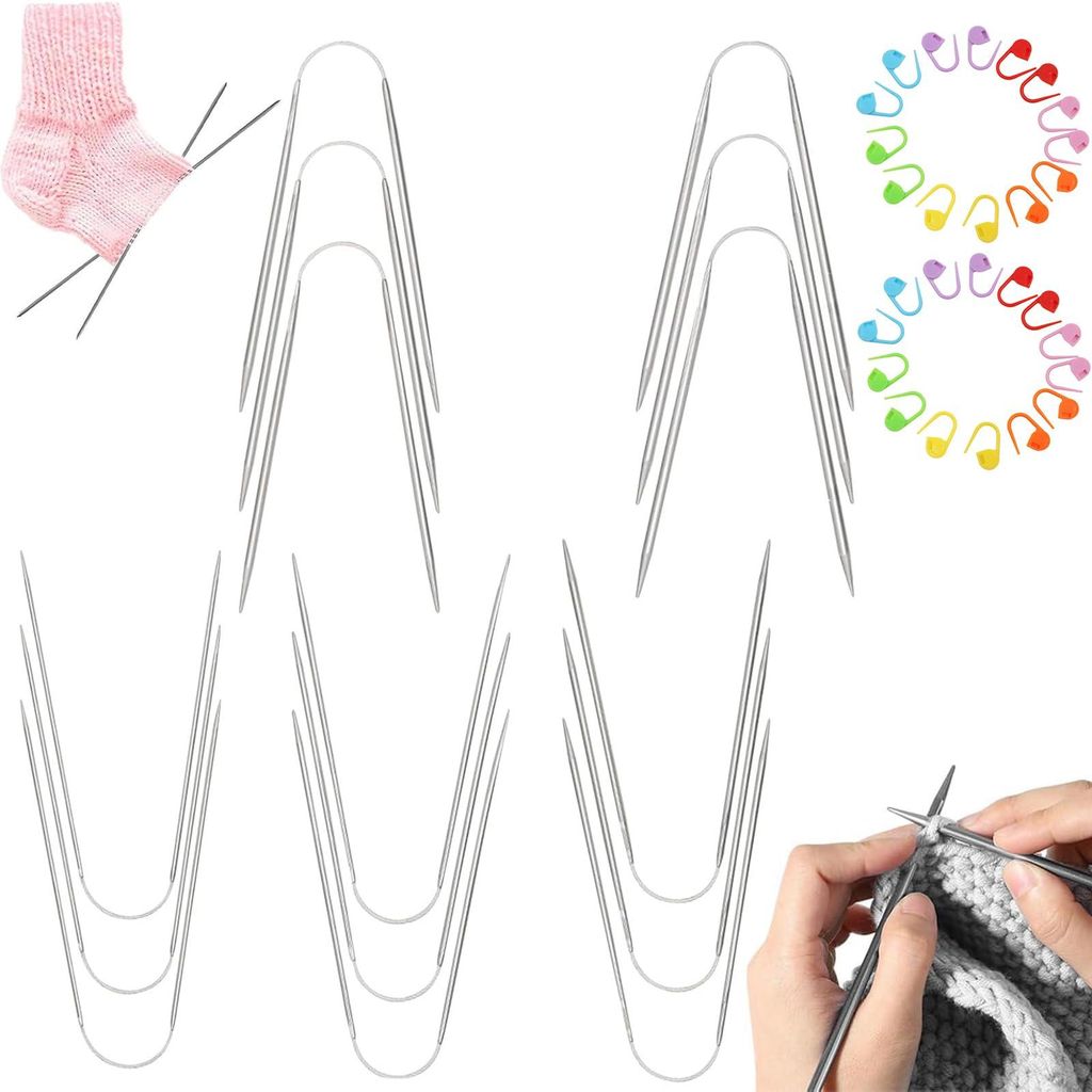 15-teiliges Rundstricknadelset, Stricknadeln für Socken, mit 30 Befestigungsnadeln, für Pullover, Schals, Mützen und Ärmel