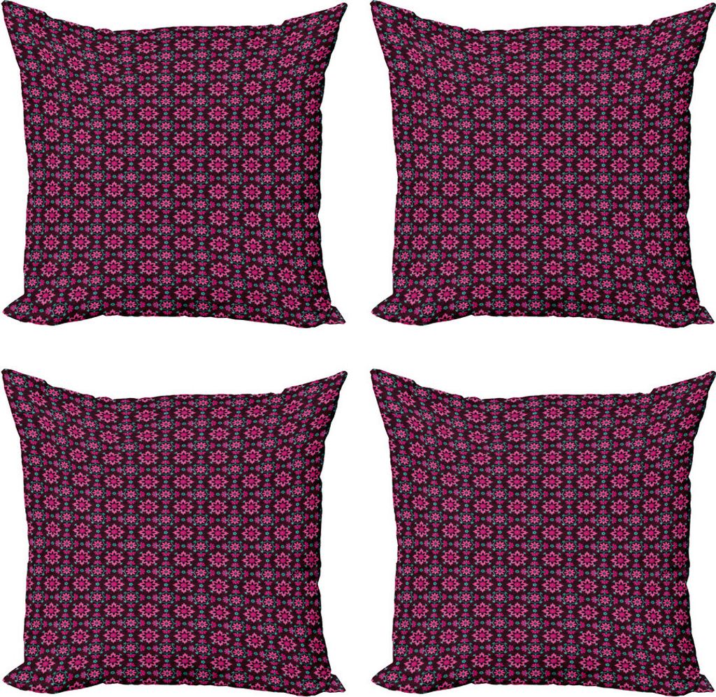 ABAKUHAUS Blumen Kissenbezug Set (4 Stück), Boho Botanik Laub, Moderner Doppelseitiger Digitaldruck, 40 cm x 40 cm, Burgund Magenta Teal