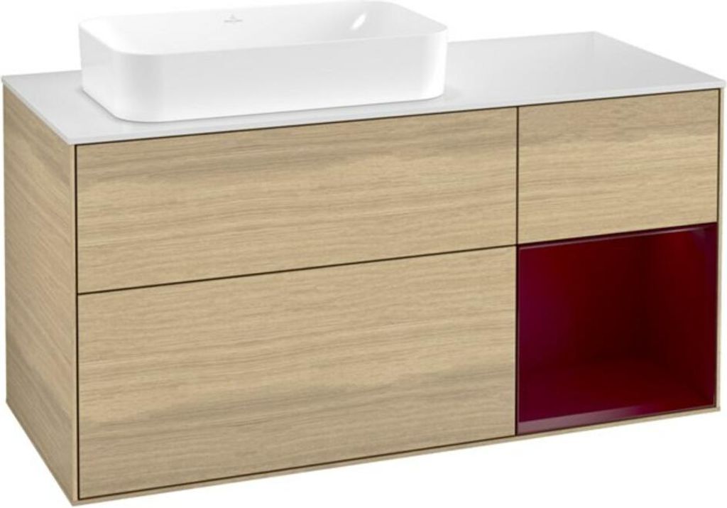 V&B Waschtischunterschrank Wandbeleuchtung Finion 120x60 cm, Reg rechts Peony, Oak Veneer