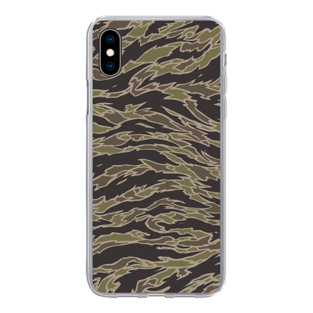 MuchoWow Handyhülle Schutzhülle Hülle für iPhone Xs Camouflage-Muster mit Streifen Silikon Softcase Handy Hülle - Handytasche