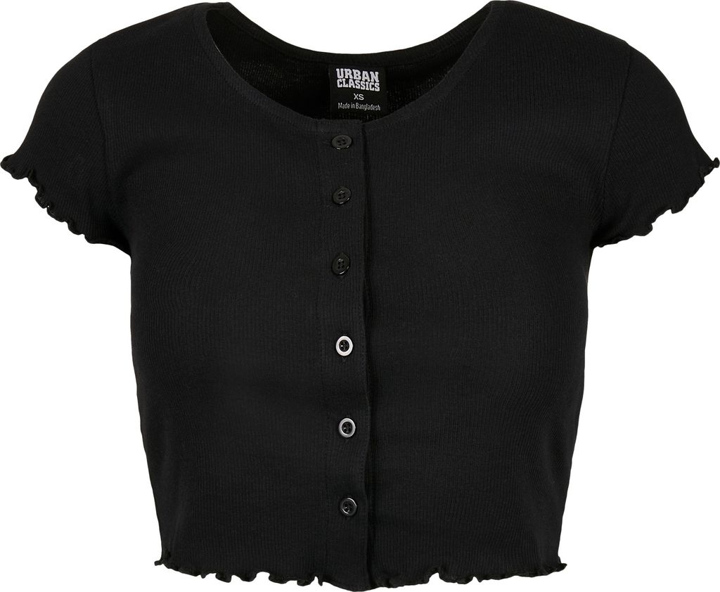Urban Classics T-Shirt Damen Ladies Cropped Button Up Rib Tee schwarz L