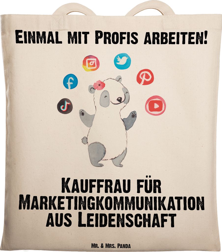 Mr. & Mrs. Panda Shopping Tasche Kauffrau für Marketingkommunikation Leidenschaft - Transparent - Geschenk, Stoffbeutel, canvas, Schultasche, Lapt...