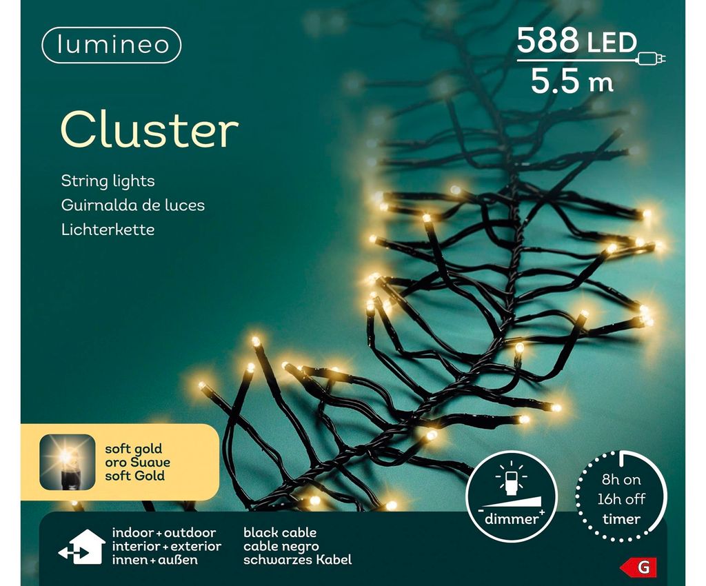 Led cluster 5.5 meter 588 LED zwart/soft gold Lumineo Productafbeelding 