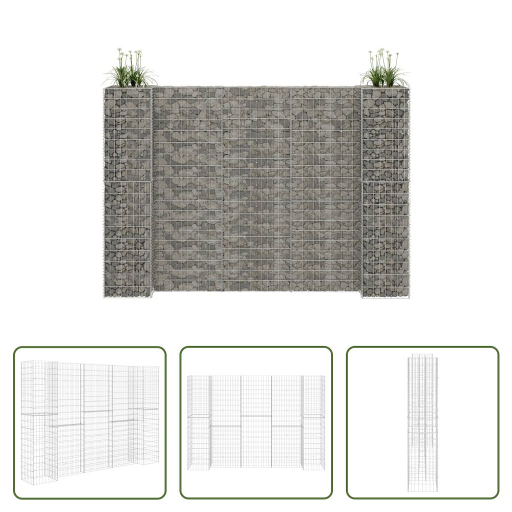 The Living Store H-förmiger Gabionen-Pflanzkorb Stahldraht 260x40x180 cm