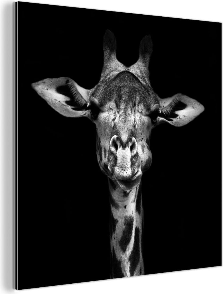 MuchoWow Wanddekoration Metall Metallbild Wandkunst 90x90 cm Giraffe - Porträt - Tiere - Schwarz - Weiß MuchoWow Aluminium Gemälde - Dekoration ...