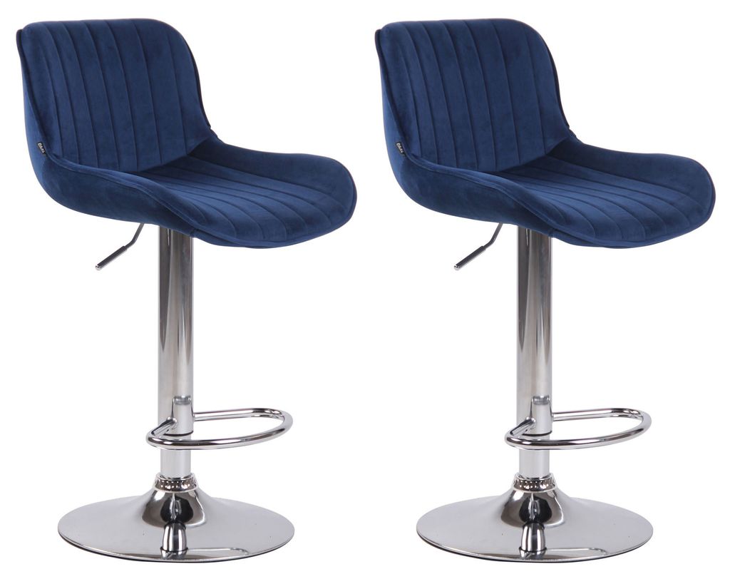 CLP 2er Set Barhocker Lentini Samt drehbar und höhenverstellbar Farbe blau Gestell Farbe chrom