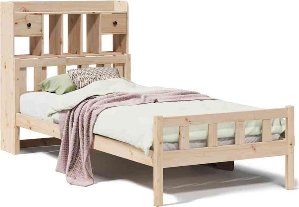Massivholzbett mit Regal ohne Matratze 90x190 cm Kiefer