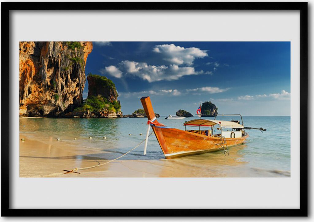 Bild 100x70 MDF-Rahmen Wandkunst Boot Sea Landschaft