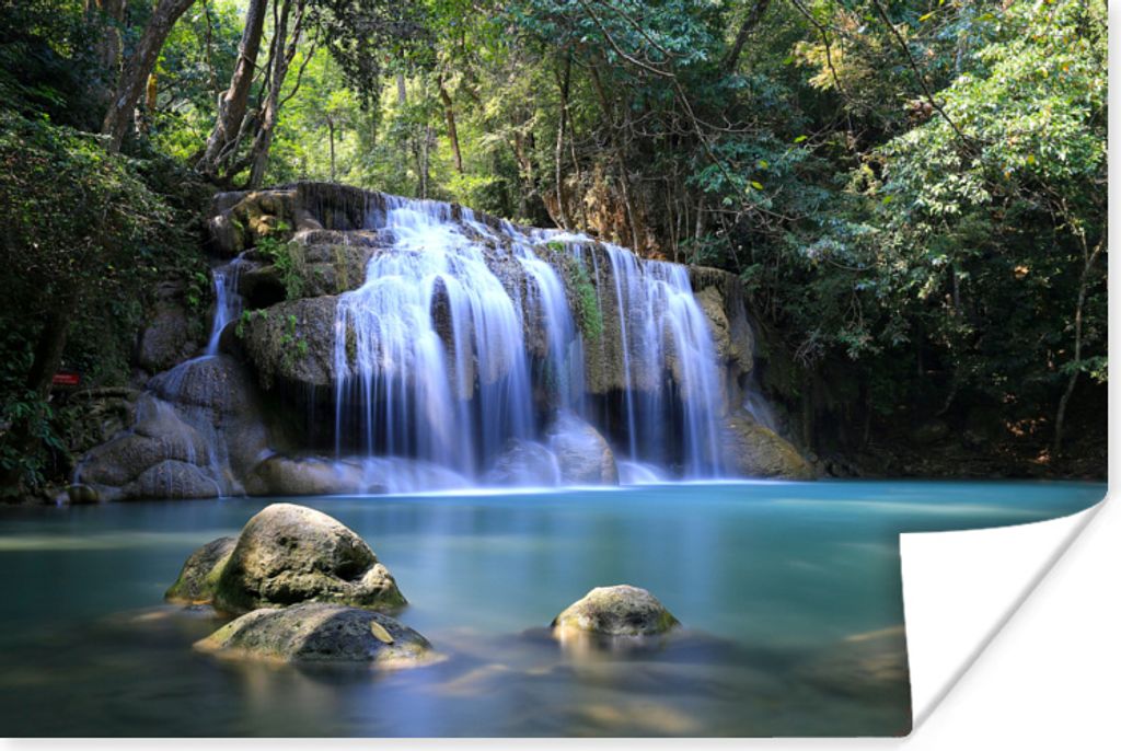 MuchoWow Poster Felsen unter den Wasserfällen des Erawan-Nationalparks 30x20 cm - Plakate - Print