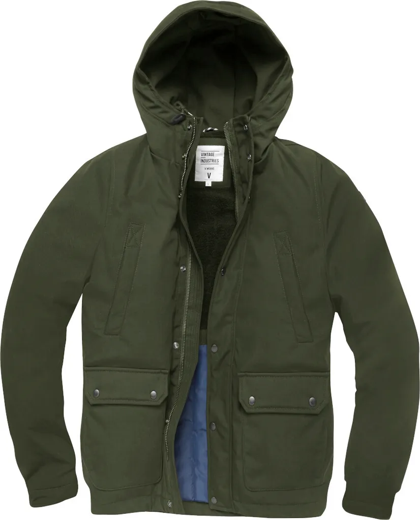 Parka Vintage Industries Ledger Oliva L: Giacca Impermeabile Foderata